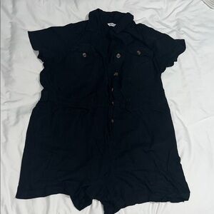 Black Short Sleeve Button Romper
